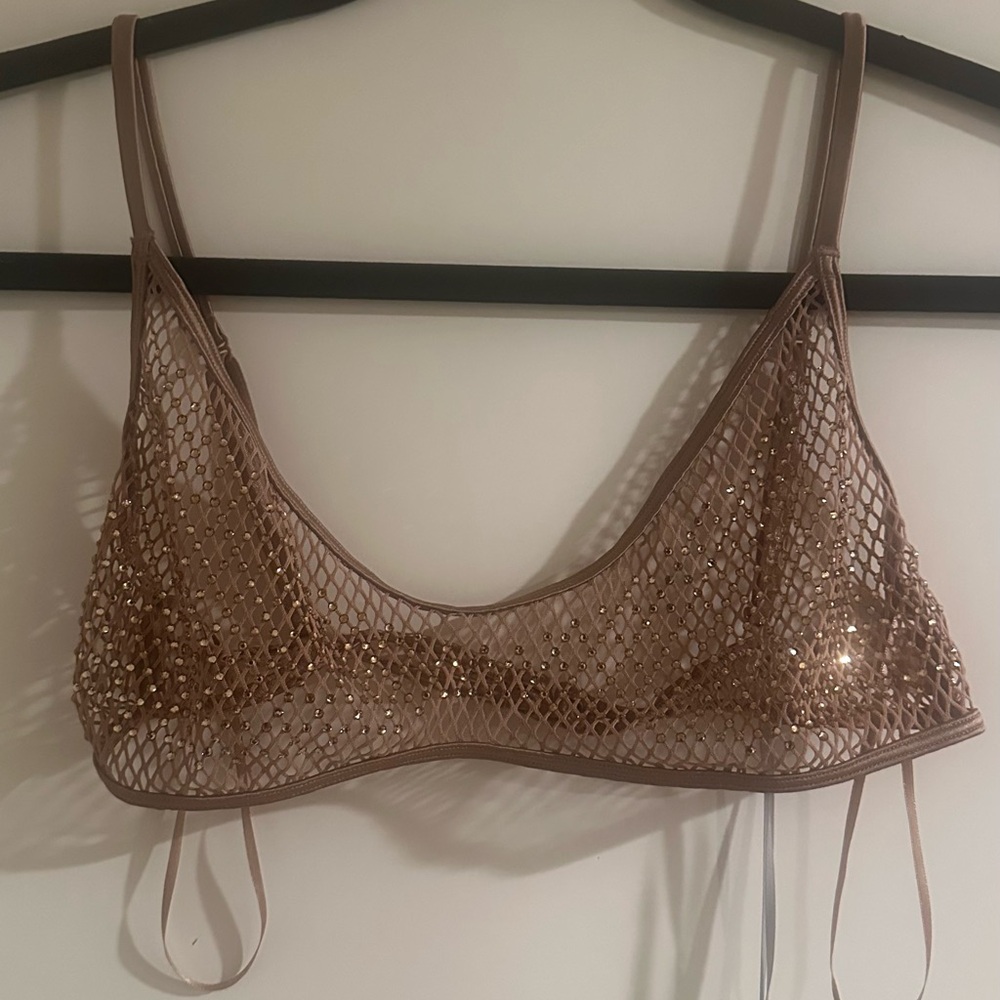 SKIMS X SWAROVSKI Tan Crystal Mesh Bralette